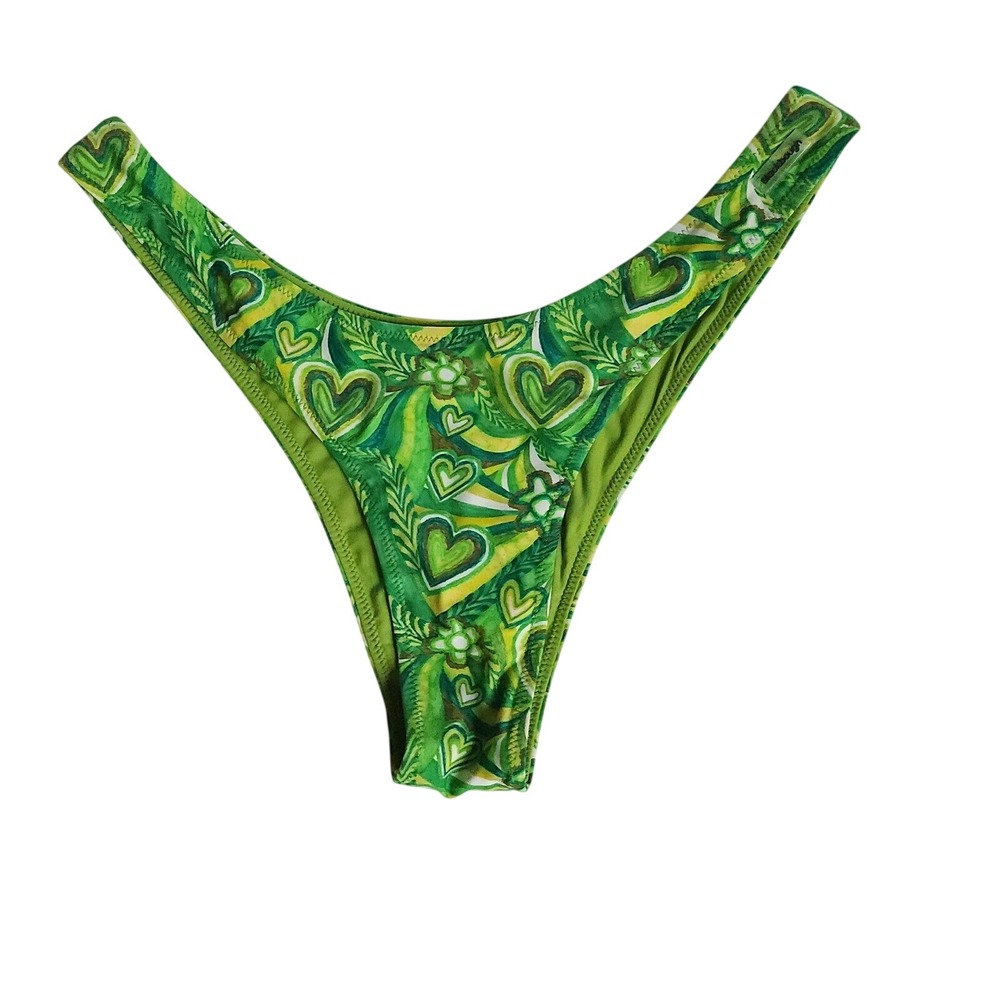 Blackbough Bikini Bottoms Women XL Green Tropical Heart HighCut Swim BeachResort